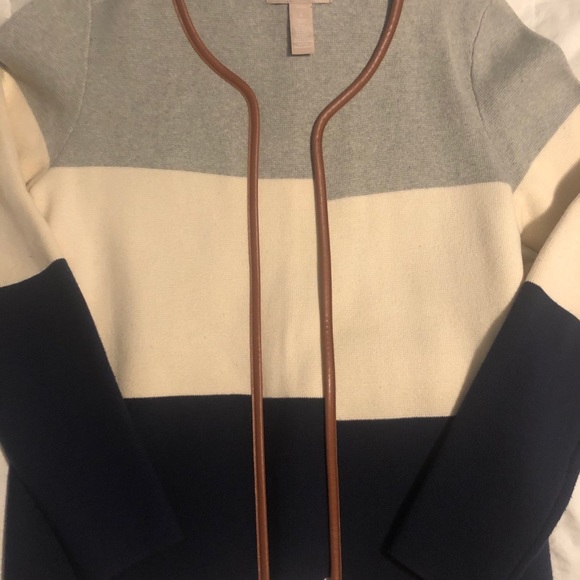 Leather-trimmed, colorblock cardigan - Picture 5 of 5